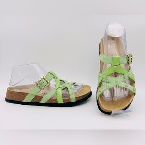 Betula By Birkenstocks Lime Green Big Buckle Slip On Sandals With Rhinestones 7